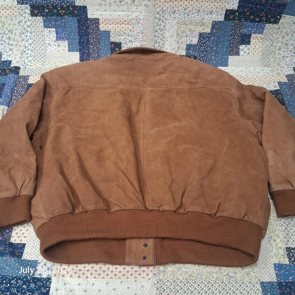Vintage Hunt Club Womens Leather Bomber Jacket Size 2X Brown Soft Lined